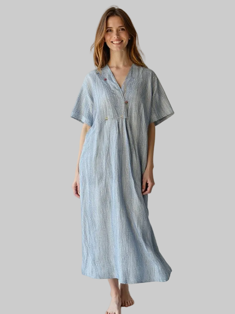 Women's Cotton Linen Summer Dress - Blue / L - Fashion - Selletiq Women's Cotton Linen Summer Dress - Blue / L - Fashion - Selletiq